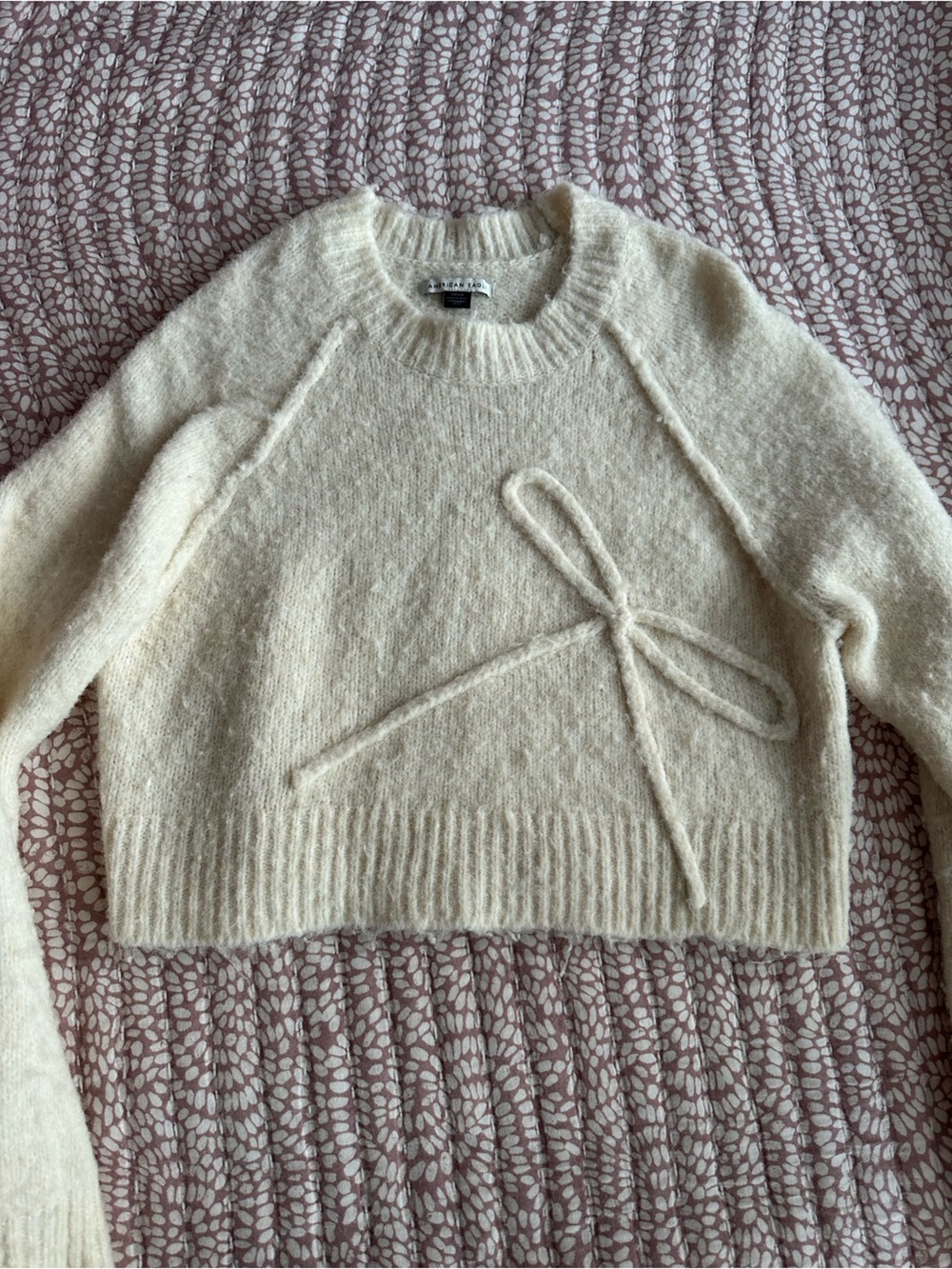 American Eagle Outfitters Cream Crewneck Bow Sweater
